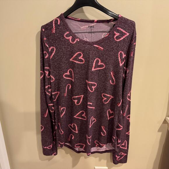 Victorias Secret PINK Holiday Hearts Candy Cane Pajama Set Size L - Picture 2 of 10